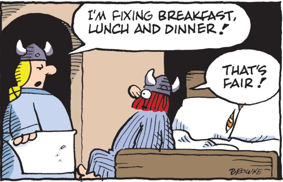 Fictional character OCR: I'M FIXING BREAKFASTLUNCH AND DINNER! THAT'S FAIR! BROWNE I'M FIXING BREAKFASTLUNCH AND DINNER ! THAT'S FAIR ! BROWNE