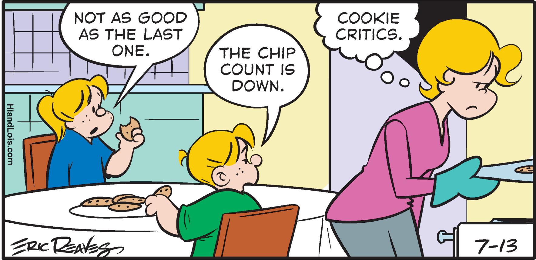 Line OCR: HiandLois.com NOT AS GOOD AS THE LAST ONE. ERIC DENVES THE CHIP COUNT IS DOWN. COOKIE CRITICS. G 7-13 HiandLois.com NOT AS GOOD AS THE LAST ONE . ERIC DENVES THE CHIP COUNT IS DOWN . COOKIE CRITICS . G 7-13