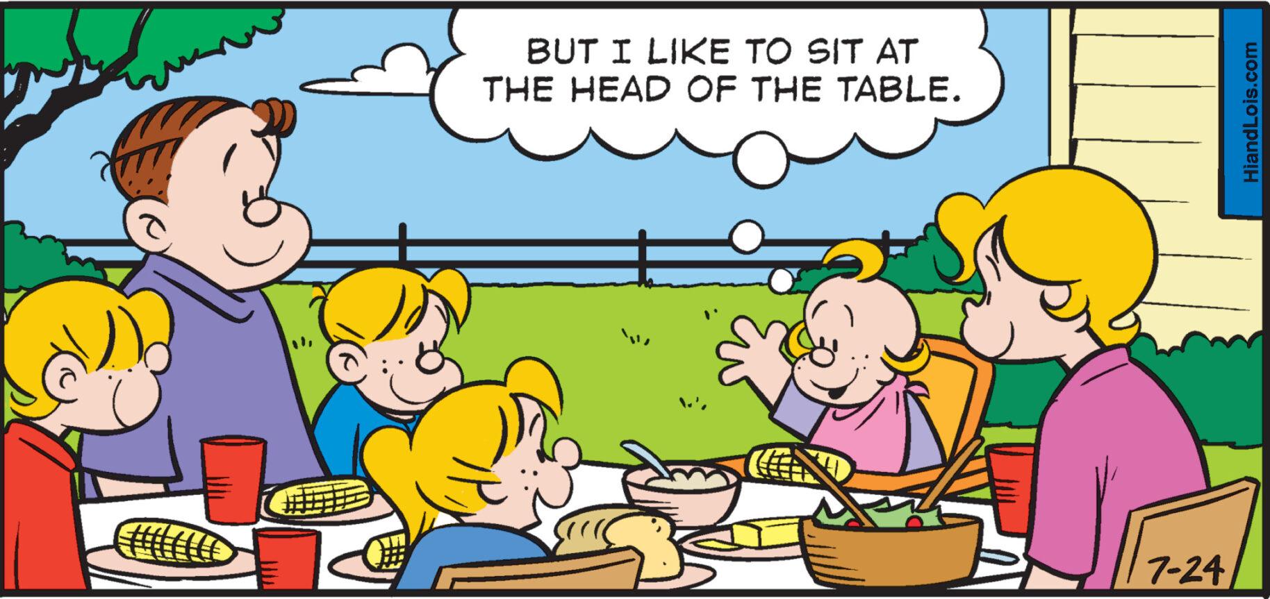 Art OCR: BUT I LIKE TO SIT AT THE HEAD OF THE TABLE. 7-24 HiandLois.com BUT I LIKE TO SIT AT THE HEAD OF THE TABLE . 7-24 HiandLois.com