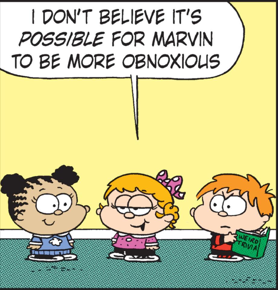 Interaction OCR: I DON'T BELIEVE IT'S POSSIBLE FOR MARVIN TO BE MORE OBNOXIOUS 35 ? SWEIRD TRIVIA I DON'T BELIEVE IT'S POSSIBLE FOR MARVIN TO BE MORE OBNOXIOUS 35 ? SWEIRD TRIVIA
