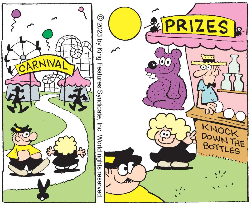 Art OCR: PRIZES 3 KNOCK DOWN THE BOTTLES © 2023 by King Features SyndicateInc. World rights reserved. CARNIVAL jsvijp PRIZES 3 KNOCK DOWN THE BOTTLES © 2023 by King Features SyndicateInc. World rights reserved . CARNIVAL jsvijp