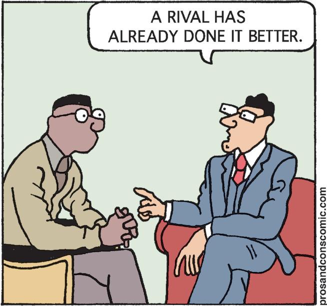 People OCR: A RIVAL HAS ALREADY DONE IT BETTER. $0 prosandconscomic.com A RIVAL HAS ALREADY DONE IT BETTER . $ 0 prosandconscomic.com