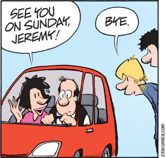 Vehicle OCR: SEE YOU ON SUNDAYJEREMY! BYE. zitscomics.com SEE YOU ON SUNDAYJEREMY ! BYE . zitscomics.com