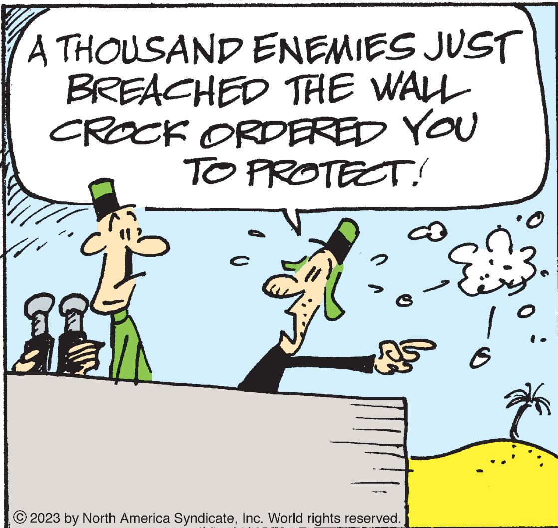 Rectangle OCR: A THOUSAND ENEMIES JUST BREACHED THE WALL CROCK ORDERED YOU TO PROTECT! 8 18 As © 2023 by North America SyndicateInc. World rights reserved. C. 6 A THOUSAND ENEMIES JUST BREACHED THE WALL CROCK ORDERED YOU TO PROTECT ! 8 18 As © 2023 by North America SyndicateInc. World rights reserved . C. 6
