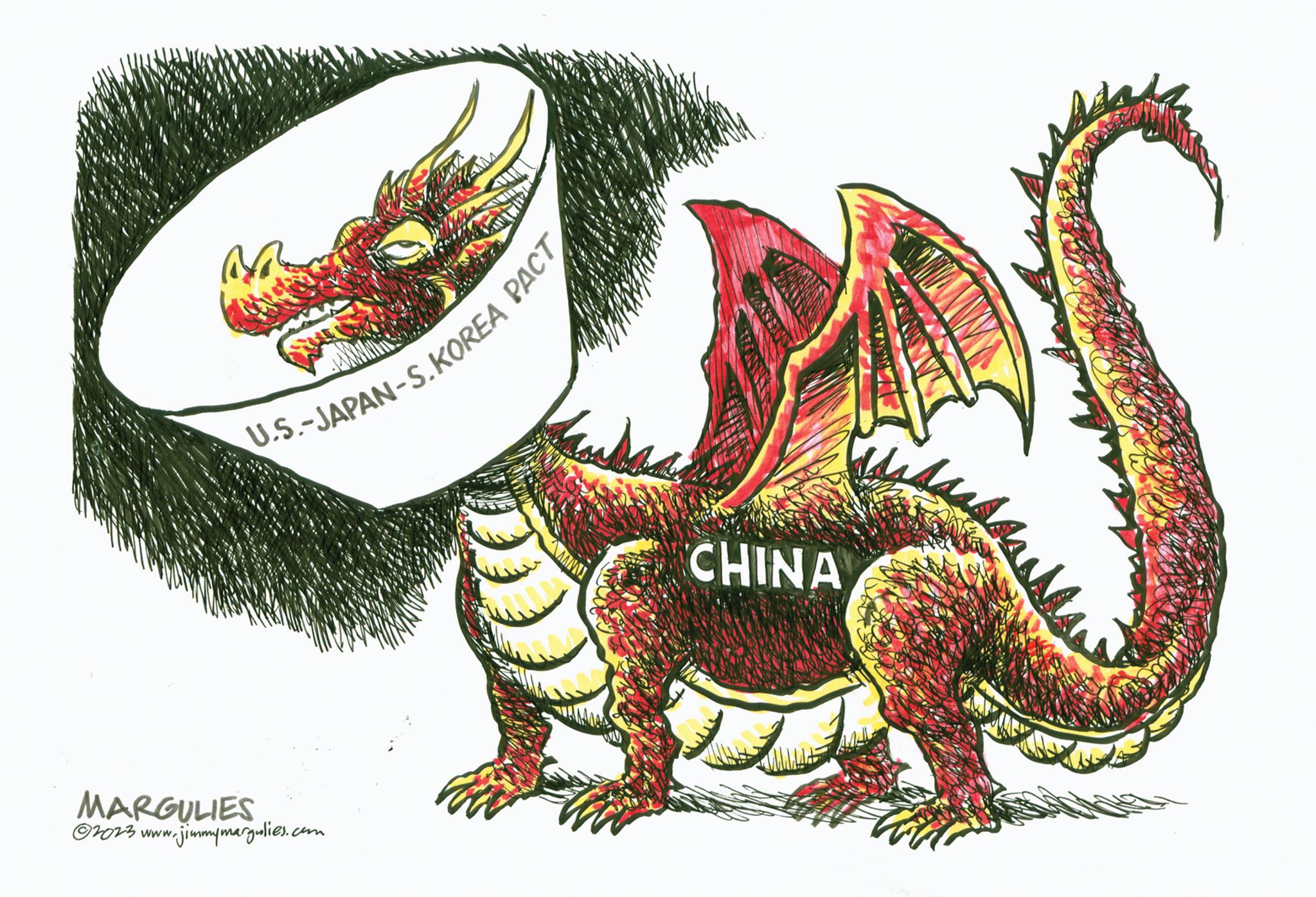 Illustration OCR: U.S.-JAPAN-S.KOREA PACT MARGULIES jimmymar 02023 WWW. margulies. s.com CHINA U.S. - JAPAN - S.KOREA PACT MARGULIES jimmymar 02023 WWW . margulies . s.com CHINA