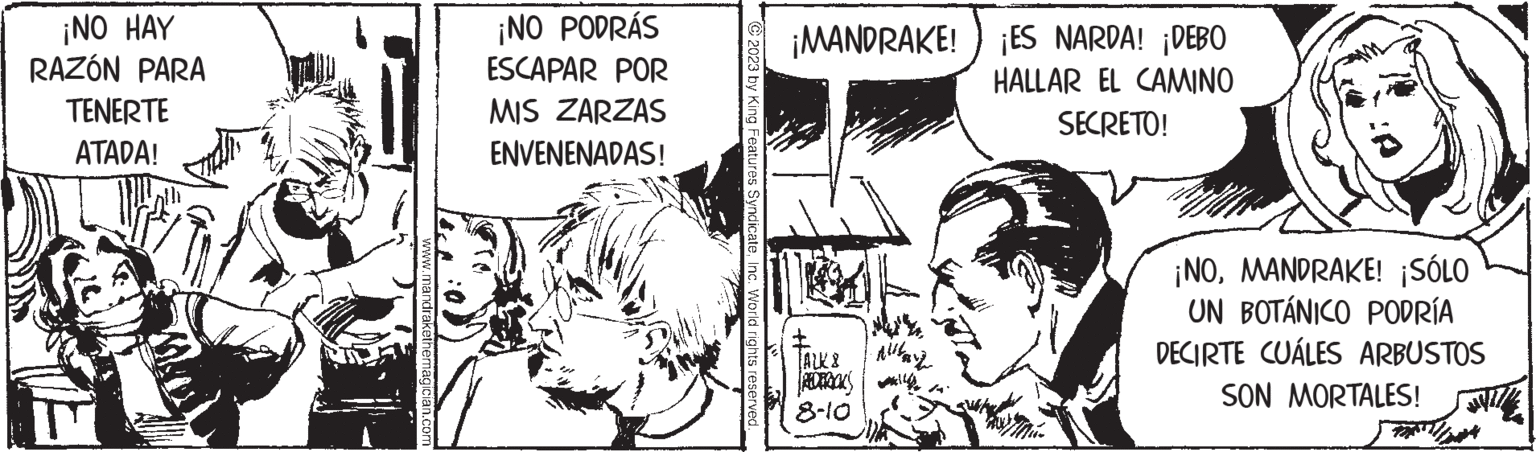 Font OCR: ¡NO HAY RAZÓN PARA TENERTE ATARA! www.mandrakethemagician.com ¡NO PODRÁS ESCAPAR POR MIS ZARZAS ENVENENADAS! C2023 by King Features SyndicateInc. World rights reserved. ¡MANDRAKE! ¡ES NARDA! ¡DEBO HALLAR EL CAMINO SECRETO! ± TALKS FREDERICKS 8-10 Alla ¡NOMANDRAKE! ¡SÓLO UN BOTÁNICO PODRÍA DECIRTE CUÁLES ARBUSTOS SON MORTALES! ¡ NO HAY RAZÓN PARA TENERTE ATARA ! www.mandrakethemagician.com ¡ NO PODRÁS ESCAPAR POR MIS ZARZAS ENVENENADAS ! C2023 by King Features SyndicateInc. World rights reserved . ¡ MANDRAKE ! ¡ ES NARDA ! ¡ DEBO HALLAR EL CAMINO SECRETO ! ± TALKS FREDERICKS 8-10 Alla ¡ NOMANDRAKE ! ¡ SÓLO UN BOTÁNICO PODRÍA DECIRTE CUÁLES ARBUSTOS SON MORTALES !