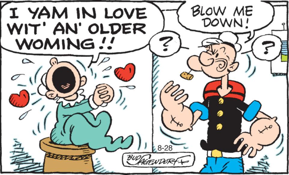 Sharing OCR: I YAM IN LOVE WIT' AN' OLDER WOMING!! a sette m max ??? 8-28 BUDAGENDORTE BLOW ME DOWN! Par "V 141 I YAM IN LOVE WIT ' AN ' OLDER WOMING !! a sette m max ??? 8-28 BUDAGENDORTE BLOW ME DOWN ! Par " V 141