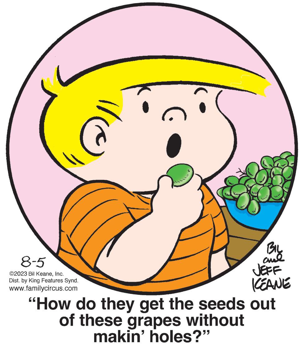 Graphics OCR: 8-5 ©2023 Bil KeaneInc. Dist. by King Features Synd. www.familycircus.com BIL ??? JEFF KEANE "How do they get the seeds out of these grapes without makin' holes?" 8-5 © 2023 Bil KeaneInc. Dist . by King Features Synd . www.familycircus.com BIL ??? JEFF KEANE " How do they get the seeds out of these grapes without makin ' holes ? "