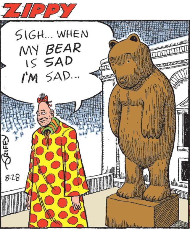 Terrestrial animal OCR: ZIPPY ORIFEY SIGH... WHEN MY BEAR IS SAD I'M SAD... 8.28 ZIPPY ORIFEY SIGH ... WHEN MY BEAR IS SAD I'M SAD ... 8.28