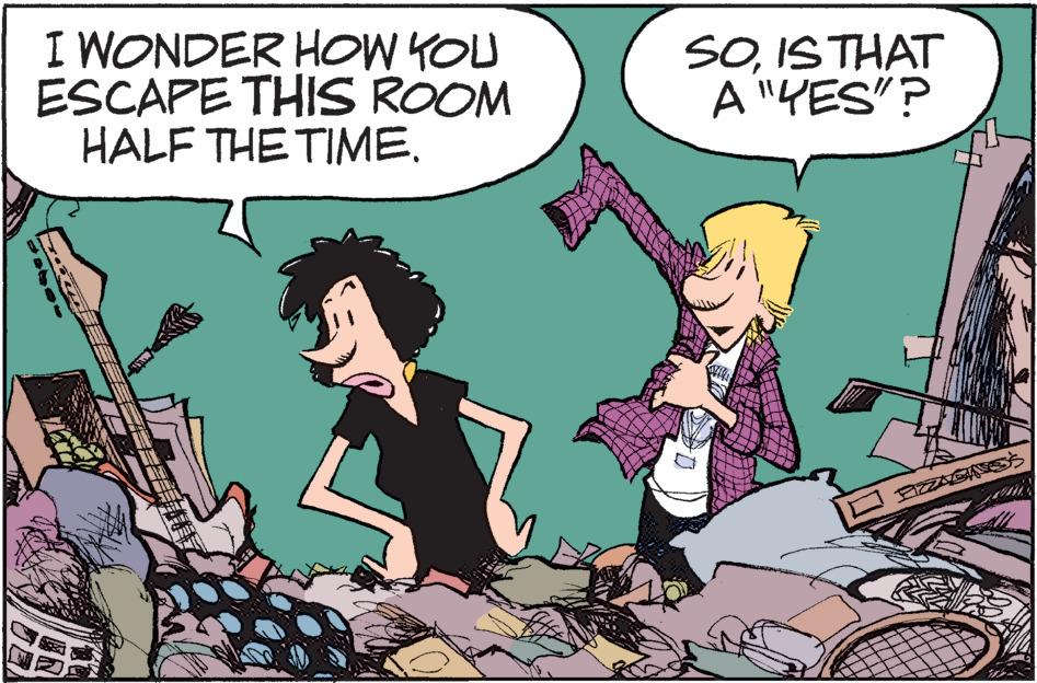 Conversation OCR: I WONDER HOW YOU ESCAPE THIS ROOM HALF THE TIME. SOIS THAT A "YES"? PIZZAGASS I WONDER HOW YOU ESCAPE THIS ROOM HALF THE TIME . SOIS THAT A " YES " ? PIZZAGASS