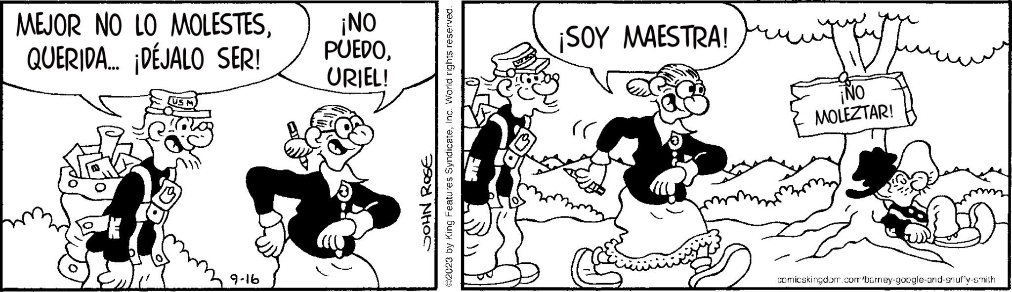 Line OCR: MEJOR NO LO MOLESTESQUERIDA... ¡DÉJALO SER! US M 9-16 ¡NO PUEDOURIEL! ???? ???? @2023 by King Features SyndicateInc. World rights reserved. ¡SOY MAESTRA! ?? pupuny ¡NO MOLEZTAR! comicskingdom.com barney-google-and-snuffy-smith MEJOR NO LO MOLESTESQUERIDA ... ¡ DÉJALO SER ! US M 9-16 ¡ NO PUEDOURIEL ! ???? ???? @ 2023 by King Features SyndicateInc. World rights reserved . ¡ SOY MAESTRA ! ?? pupuny ¡ NO MOLEZTAR ! comicskingdom.com barney - google - and - snuffy - smith