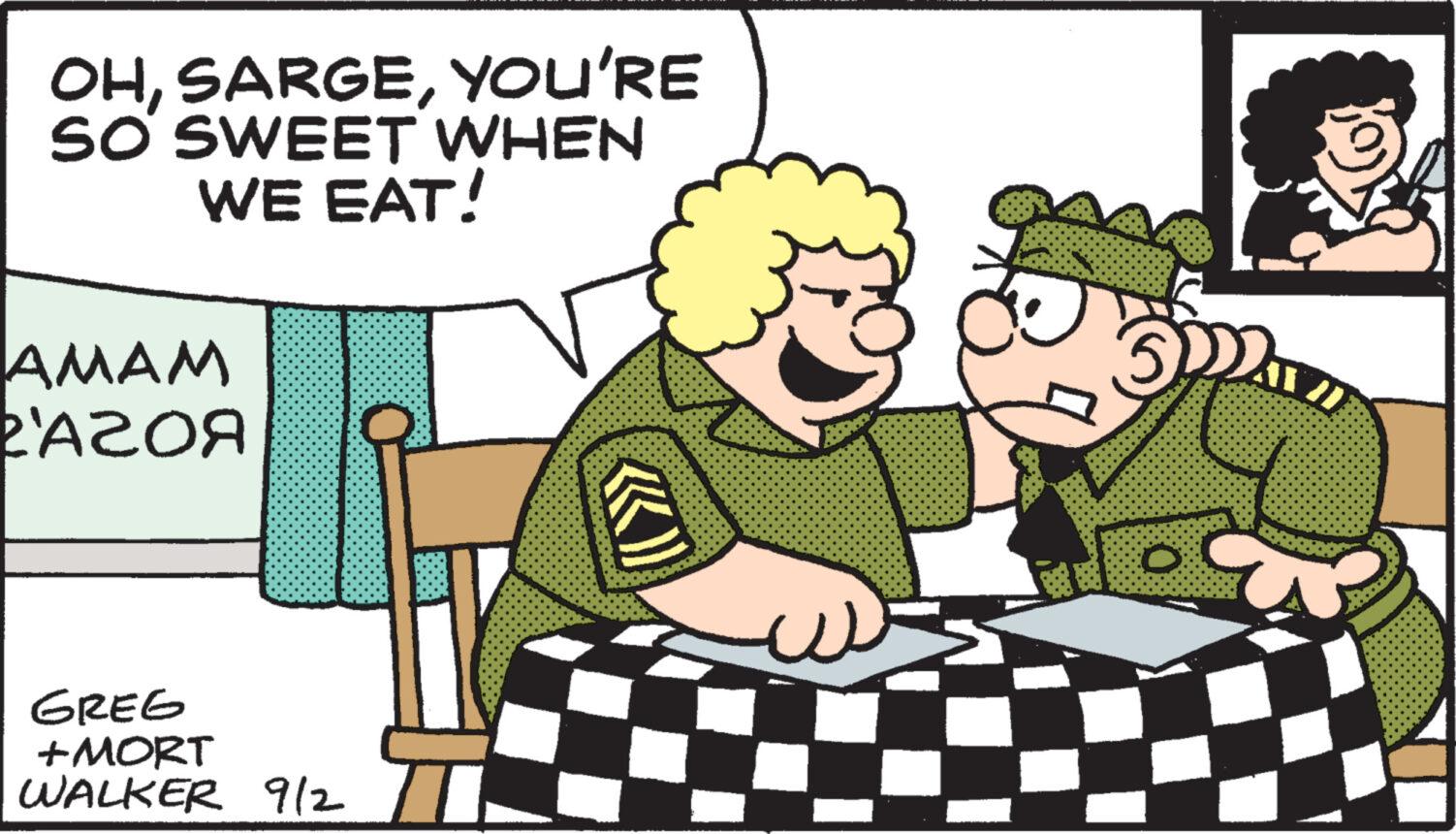 Line OCR: OHYOU'RE SO SWEET WHEN WE EAT! AMAM L'AZOA GREG +MORT WALKER 9/2 59 O OHYOU'RE SO SWEET WHEN WE EAT ! AMAM L'AZOA GREG + MORT WALKER 9/2 59 O