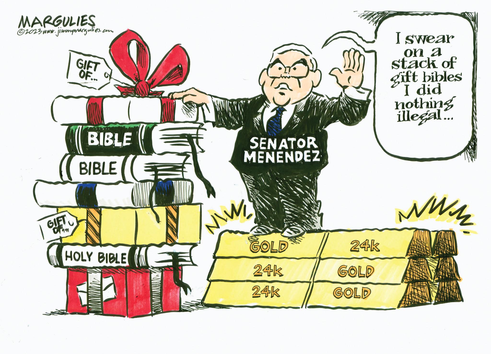 Rectangle OCR: MARGULIES ?2023 www.jimmymargulies.com GIFT GIFT OF... BIBLE BIBLE ( I HOLY BIBLE SENATOR MENENDEZ NWI GOLD 24k 24k 24k GOLD GOLD I swear on a stack of gift bibles I did nothing illegal... M www MARGULIES ?2023 www.jimmymargulies.com GIFT GIFT OF ... BIBLE BIBLE ( I HOLY BIBLE SENATOR MENENDEZ N WI GOLD 24k 24k 24k GOLD GOLD I swear on a stack of gift bibles I did nothing illegal ... M www