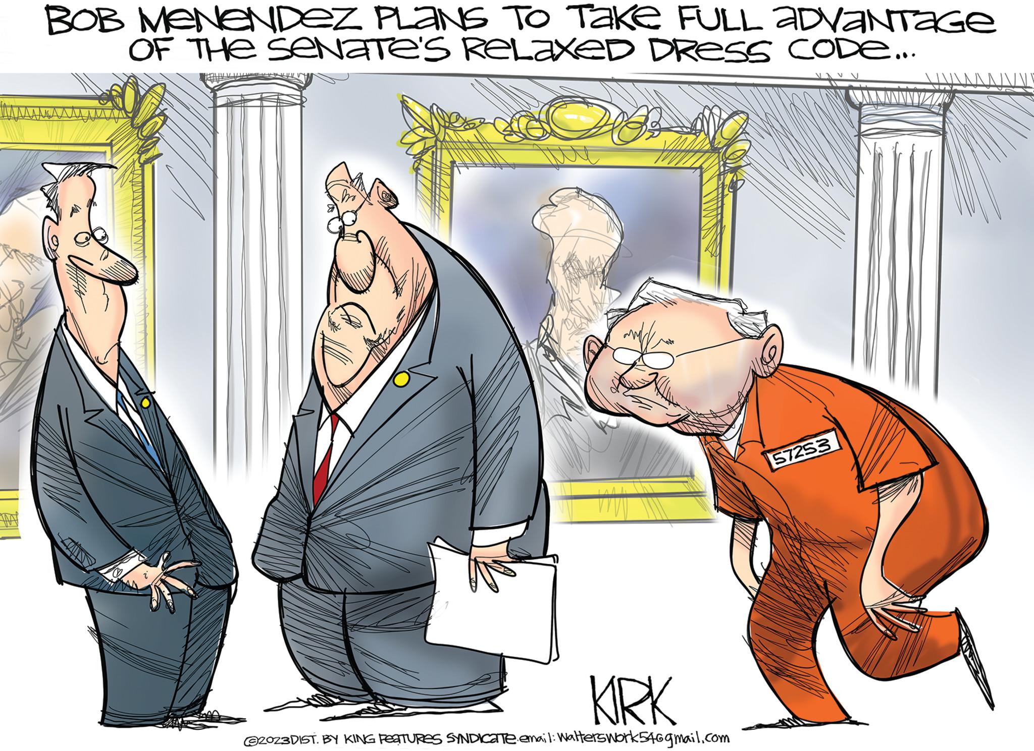 Blazer OCR: WAT yuy BOB MENENDEZ PLANS TO Take FULL ADVANTAGE OF THE SENATE'S RELAXED DRESS CODE... CHEB HELD Do JAMA KIRK ©2023DIST. BY KING FEATURES SYNDICATe.email: Walterswork546gmail.com 57253 WAT yuy BOB MENENDEZ PLANS TO Take FULL ADVANTAGE OF THE SENATE'S RELAXED DRESS CODE ... CHEB HELD Do JAMA KIRK © 2023DIST . BY KING FEATURES SYNDICATe.email : Walterswork546gmail.com 57253