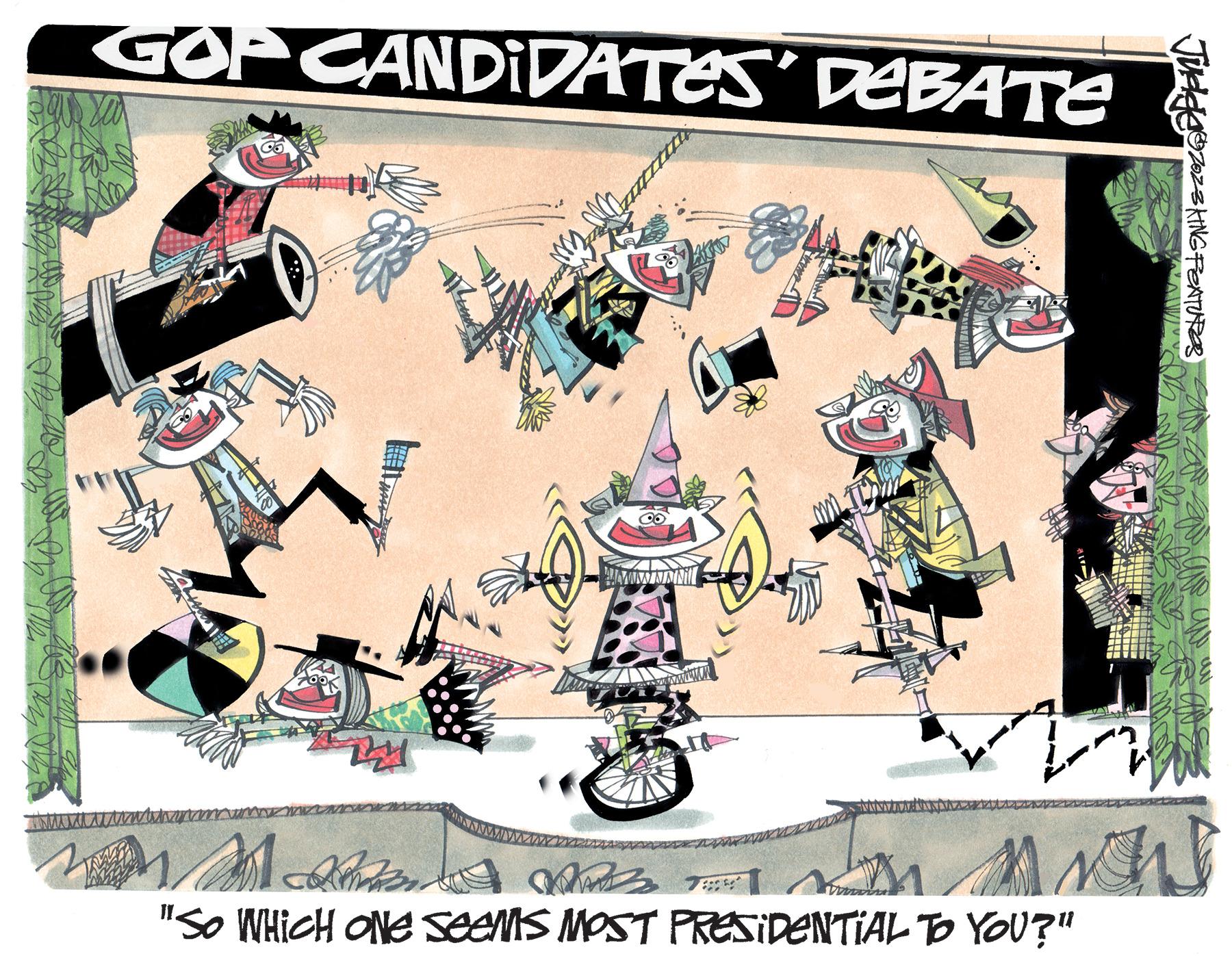 Line art OCR: GOP CANDIDATES' DEBATE are you Mate M 224 A % wwwwwwww It 8 T WANY M Blinken. MA "So WHICH ONe seems MOST PRESIDENTIAL TO YOU?" Juddle?ZOZ 3 KING PEATURES now BUNZ GOP CANDIDATES ' DEBATE are you Mate M 224 A % wwwwwwww It 8 T WANY M Blinken . MA " So WHICH ONe seems MOST PRESIDENTIAL TO YOU ? " Juddle?ZOZ 3 KING PEATURES now BUNZ