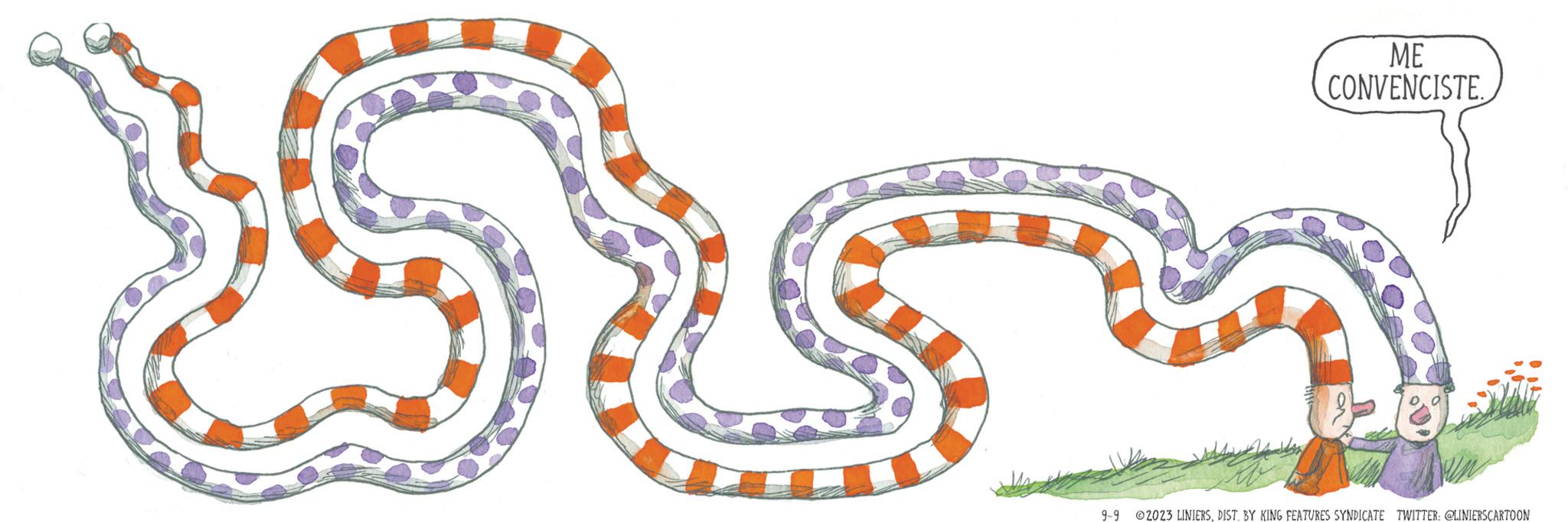 Terrestrial animal OCR: 9-9 ME CONVENCISTE. 2023 LINIERSDIST. BY KING FEATURES SYNDICATE TWITTER: @LINIERSCARTOON 9-9 ME CONVENCISTE . 2023 LINIERSDIST . BY KING FEATURES SYNDICATE TWITTER : @LINIERSCARTOON
