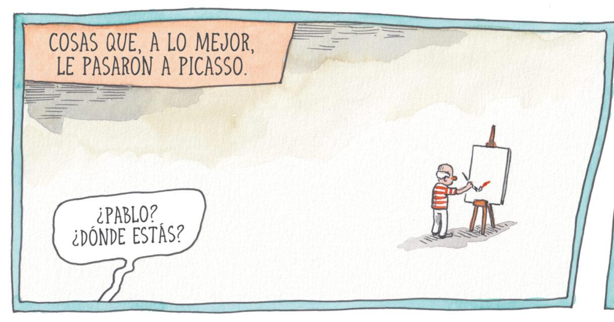 Illustration OCR: COSAS QUELE PASARON A PICASSO. ¿PABLO? ¿DÓNDE ESTÁS? COSAS QUEA LO MEJORLE PASARON A PICASSO . ¿ PABLO ? ¿ DÓNDE ESTÁS ?