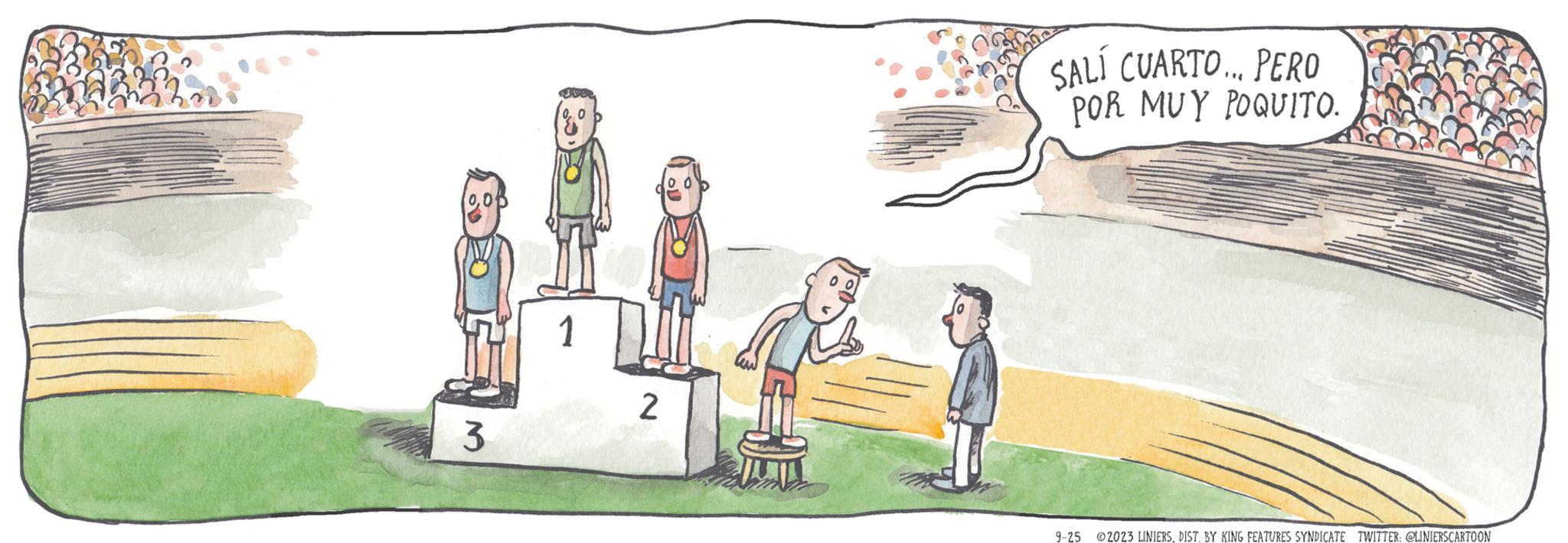 Painting OCR: Bash 3 1 2 SALÍ CUARTO... PERO POR MUY POQUITO. 9-25 2023 LINIERSDIST. BY KING FEATURES SYNDICATE TWITTER: @LINIERS CARTOON Bash 3 1 2 SALÍ CUARTO ... PERO POR MUY POQUITO . 9-25 2023 LINIERSDIST . BY KING FEATURES SYNDICATE TWITTER : @LINIERS CARTOON