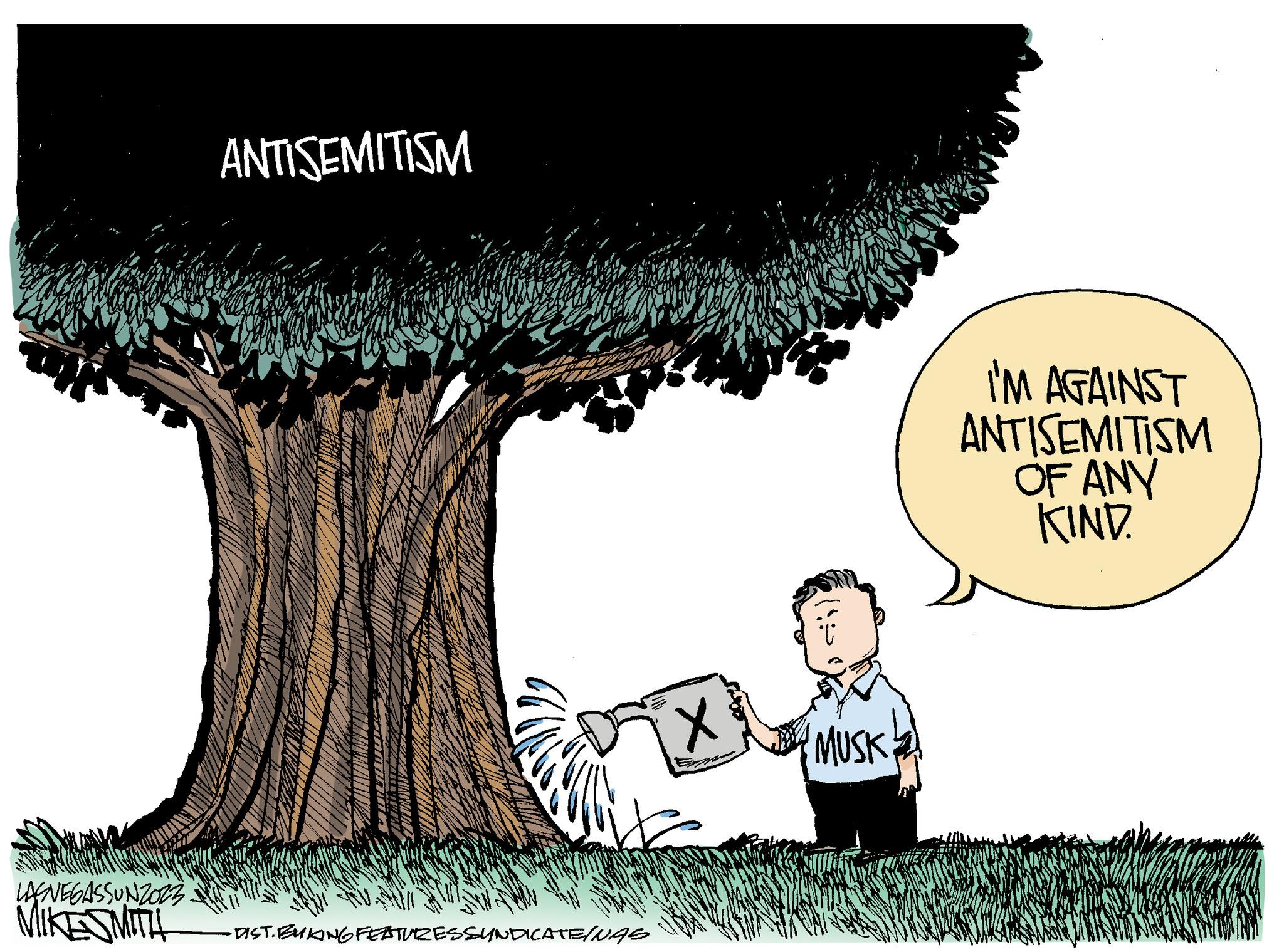 Trunk OCR: LASNEGASSUNZO23 MIKES MITH ANTISEMITISM ·DIST. EUKING FEATURES SUNDICATE/NAS X MUSK I'M AGAINST ANTISEMITISM OF ANY KIND LASNEGASSUNZO23 MIKES MITH ANTISEMITISM · DIST . EUKING FEATURES SUNDICATE / NAS X MUSK I'M AGAINST ANTISEMITISM OF ANY KIND