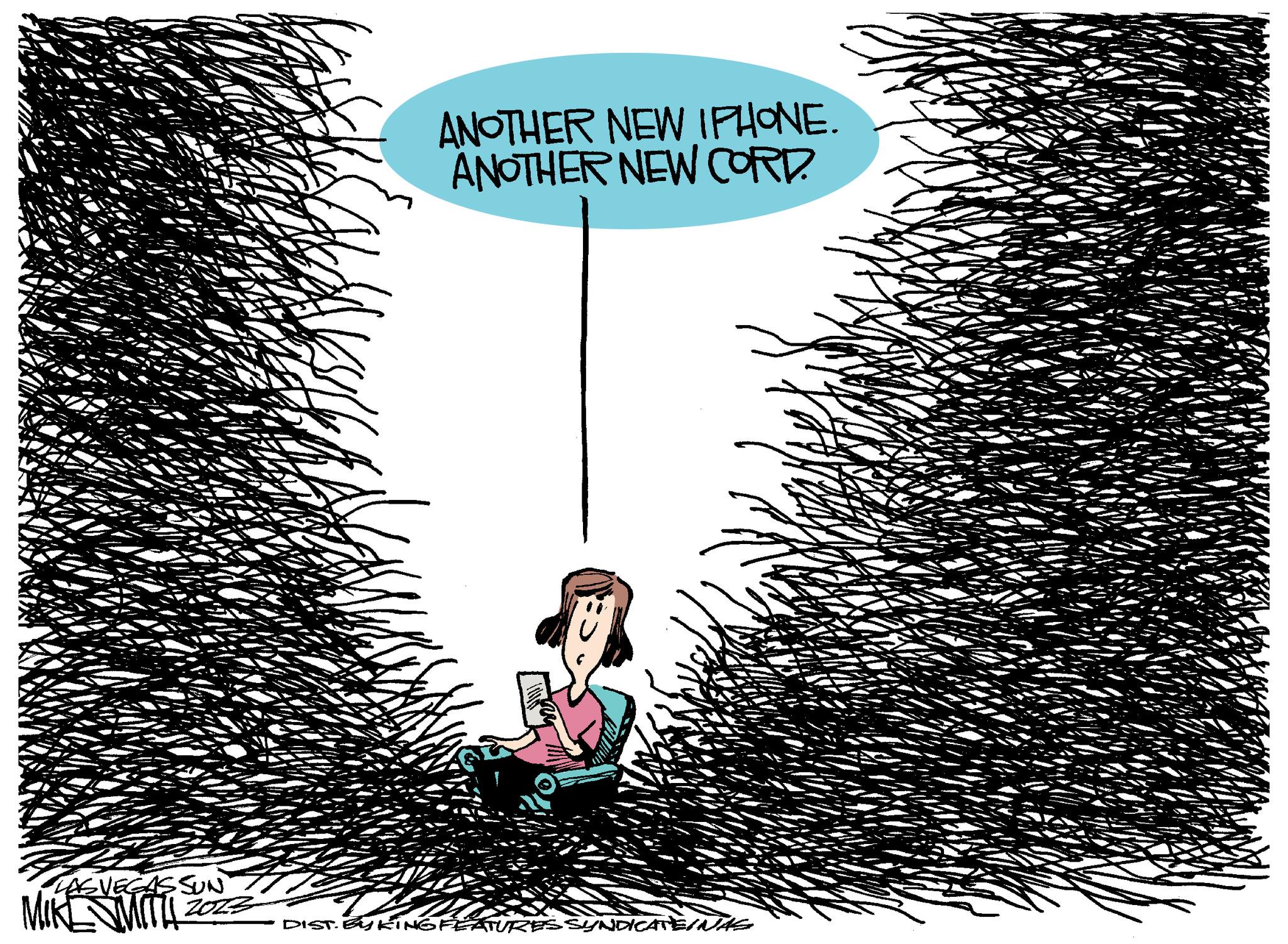 Art OCR: LAS VEGAS SUN MIKE SMITH 2023 ANOTHER NEW IPHONE. ANOTHER NEW CORD. DIST. BY KING FEATURES SYNDICATEINAS LAS VEGAS SUN MIKE SMITH 2023 ANOTHER NEW IPHONE . ANOTHER NEW CORD . DIST . BY KING FEATURES SYNDICATEINAS