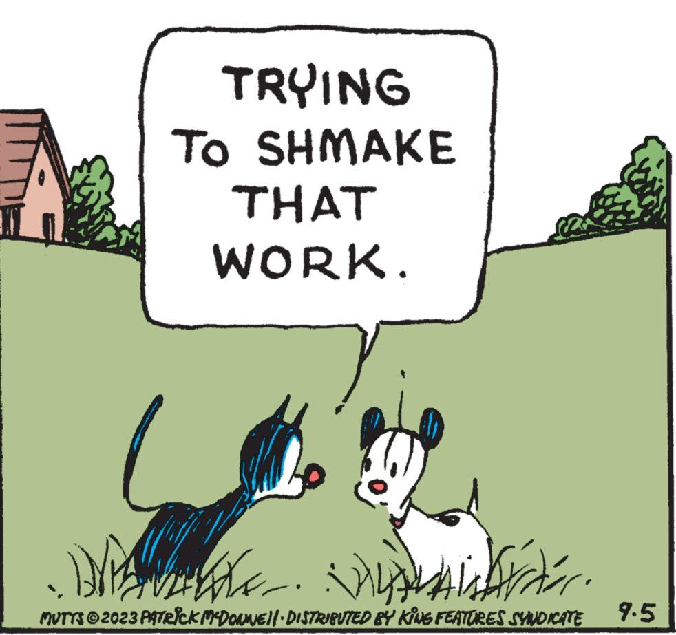 Happy OCR: TRYING To SHMAKE THAT WORK. Widerr / MUTTS © 2023 PATRICK MCDONNE|| · DISTRIBUTED BY KING FEATURES SYNDICATE 9.5 TRYING To SHMAKE THAT WORK . Widerr / MUTTS © 2023 PATRICK MCDONNE || · DISTRIBUTED BY KING FEATURES SYNDICATE 9.5