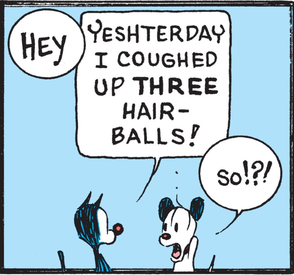 Art OCR: HEY YESHTERDAY I COUGHED UP THREE HAIR- BALLS! so!?! S HEY YESHTERDAY I COUGHED UP THREE HAIR BALLS ! so ! ? ! S