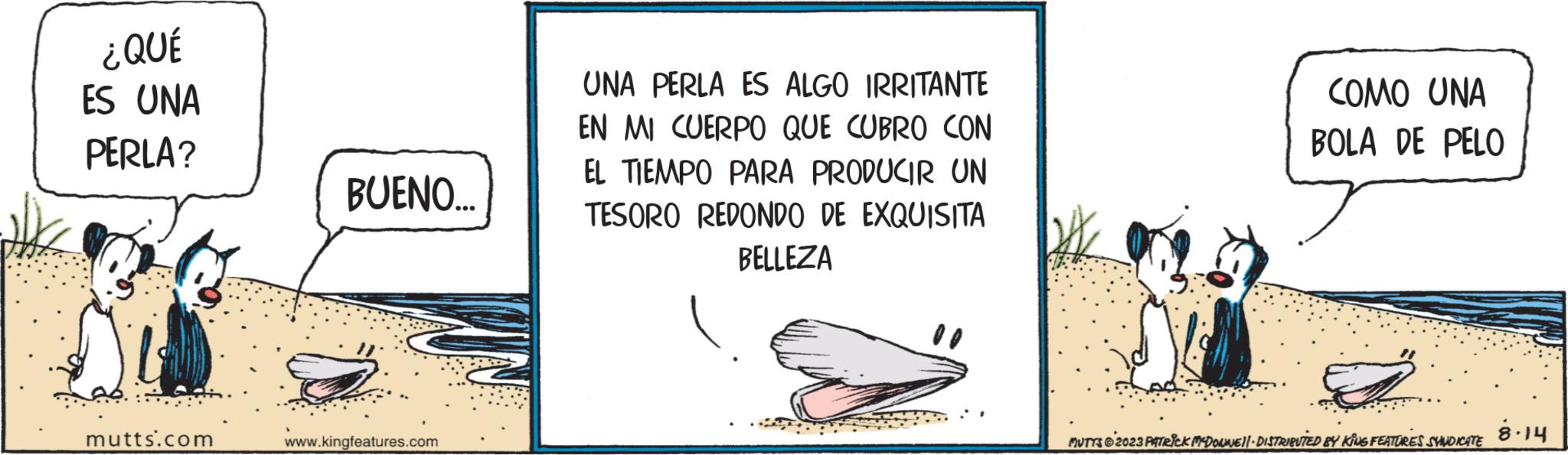 Terrestrial plant OCR: ¿QUÉ ES UNA PERLA? mutts.com BUENO... www.kingfeatures.com UNA PERLA ES ALGO IRRITANTE EN MI CUERPO QUE CUBRO CON EL TIEMPO PARA PRODUCIR UN TESORO REDONDO DE EXQUISITA BELLEZA COMO UNA BOLA DE PELO MUTTS © 2023 PATRICK MEDOUNE||· DISTRIBUTED BY KIUS FEATURES SYNDICATE 8.14 ¿ QUÉ ES UNA PERLA ? mutts.com BUENO ... www.kingfeatures.com UNA PERLA ES ALGO IRRITANTE EN MI CUERPO QUE CUBRO CON EL TIEMPO PARA PRODUCIR UN TESORO REDONDO DE EXQUISITA BELLEZA COMO UNA BOLA DE PELO MUTTS © 2023 PATRICK MEDOUNE || · DISTRIBUTED BY KIUS FEATURES SYNDICATE 8.14