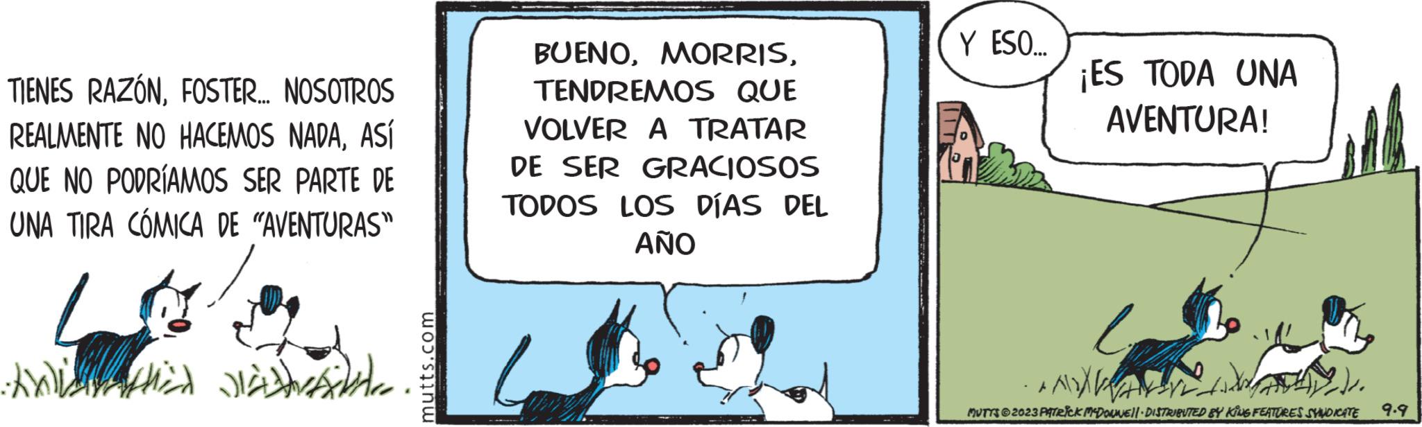 Happy OCR: TIENES RAZÓNFOSTER... NOSOTROS REALMENTE NO HACEMOS NADAASÍ QUE NO PODRÍAMOS SER PARTE DE UNA TIRA CÓMICA DE "AVENTURAS" LE Anithid Ja mutts.com BUENOTENDREMOS QUE VOLVER A TRATAR DE SER GRACIOSOS TODOS LOS DÍAS DEL AÑO Y ESO... ¡ES TODA UNA AVENTURA! f AUX XV. MUTTS@2023 PATRICK MCDONNELL DISTRIBUTED BY KING FEATURES SYNDICATE ?.? TIENES RAZÓNFOSTER ... NOSOTROS REALMENTE NO HACEMOS NADAASÍ QUE NO PODRÍAMOS SER PARTE DE UNA TIRA CÓMICA DE " AVENTURAS " LE Anithid Ja mutts.com BUENOTENDREMOS QUE VOLVER A TRATAR DE SER GRACIOSOS TODOS LOS DÍAS DEL AÑO Y ESO ... ¡ ES TODA UNA AVENTURA ! f AUX XV . MUTTS @ 2023 PATRICK MCDONNELL DISTRIBUTED BY KING FEATURES SYNDICATE ?.?