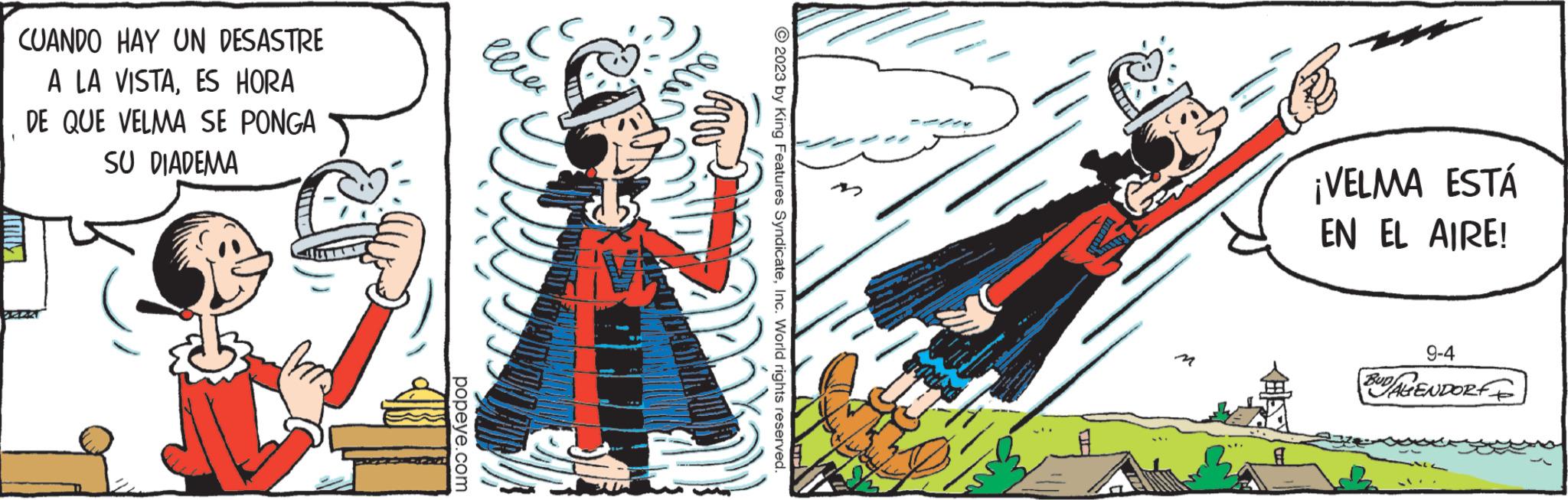 Design OCR: CUANDO HAY UN DESASTRE A LA VISTAES HORA DE QUE VELMA SE PONGA SU DIADEMA ??? popeye.com ???? MATE © 2023 by King Features SyndicateInc. World rights reserved. MOZZANZA - ¡VELMA ESTÁ EN EL AIRE! 9-4 BUDALENDORF CUANDO HAY UN DESASTRE A LA VISTAES HORA DE QUE VELMA SE PONGA SU DIADEMA ??? popeye.com ???? MATE © 2023 by King Features SyndicateInc. World rights reserved . MOZZANZA - ¡ VELMA ESTÁ EN EL AIRE ! 9-4 BUDALENDORF