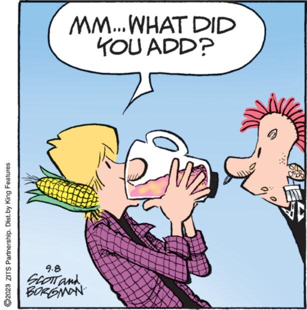 Finger OCR: ?2023 ZITS Partnership. Dist. by King Features MM... WHAT DID YOU ADD? 9.8 SCOTT and BORGMAN ?2023 ZITS Partnership . Dist . by King Features MM ... WHAT DID YOU ADD ? 9.8 SCOTT and BORGMAN