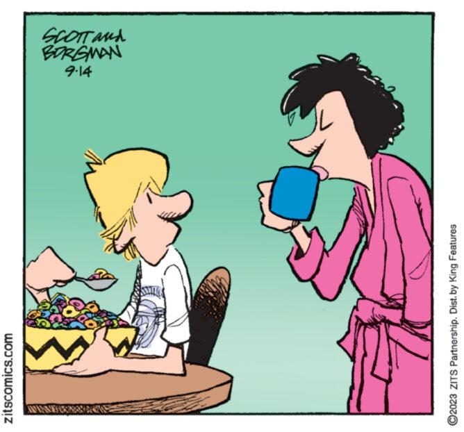 Rectangle OCR: zitscomics.com ?2023 ZITS Partnership. Dist. by King Features www *** 9-14 BORGMAN SCOTT and zitscomics.com ?2023 ZITS Partnership . Dist . by King Features www *** 9-14 BORGMAN SCOTT and