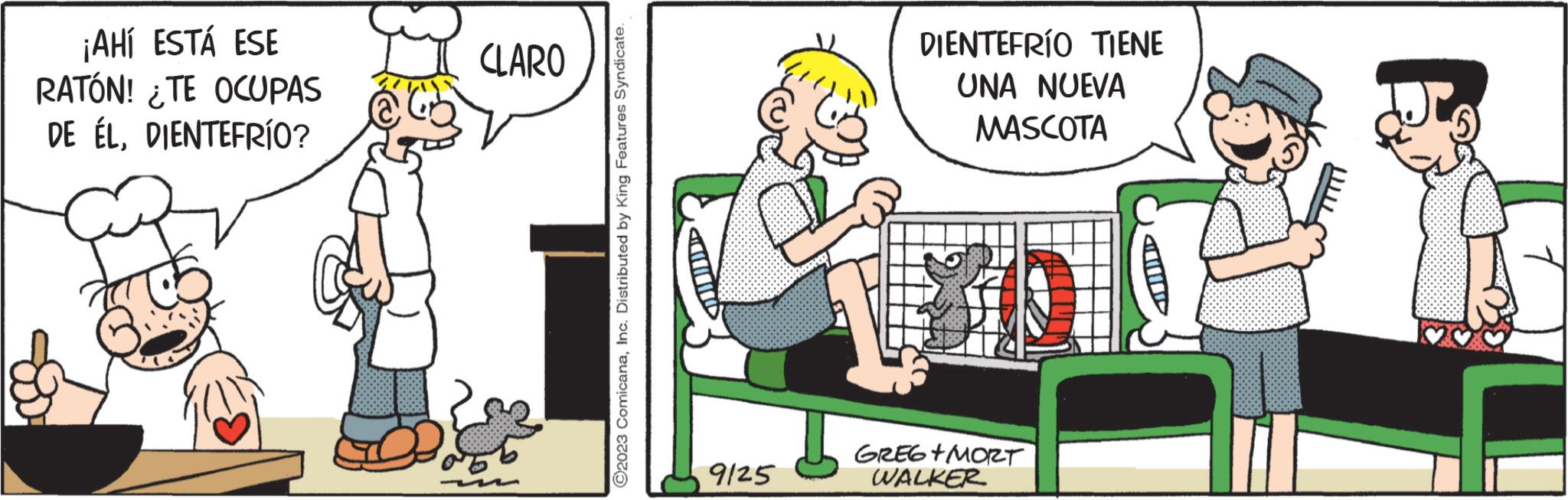 Fiction OCR: ¡AHÍ ESTÁ ESE RATÓN! ¿TE OCUPAS DE ÉLDIENTEFRÍO? ?? CLARO 9125 DIENTEFRÍO TIENE UNA NUEVA MASCOTA GREG+MORT WALKER ¡ AHÍ ESTÁ ESE RATÓN ! ¿ TE OCUPAS DE ÉLDIENTEFRÍO ? ?? CLARO 9125 DIENTEFRÍO TIENE UNA NUEVA MASCOTA GREG + MORT WALKER