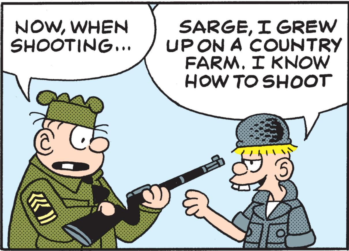 Line OCR: NOWWHEN SHOOTING... «)) G SARGEI GREW UP ON A COUNTRY FARM. I KNOW HOW TO SHOOT ? 25 ? NOWWHEN SHOOTING ... « ) ) G SARGEI GREW UP ON A COUNTRY FARM . I KNOW HOW TO SHOOT ? 25 ?