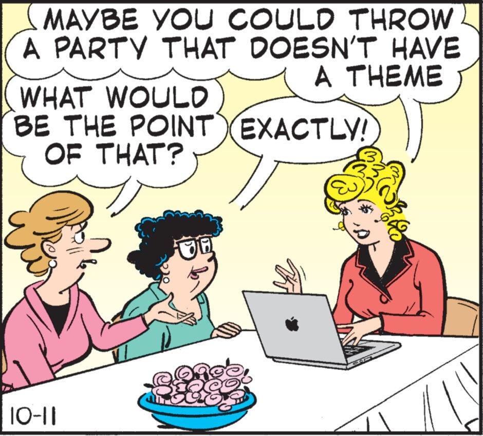 Tableware OCR: MAYBE YOU COULD THROW A PARTY THAT DOESN'T HAVE A THEME WHAT WOULD BE THE POINT OF THAT? De 10-11 EXACTLY! MAYBE YOU COULD THROW A PARTY THAT DOESN'T HAVE A THEME WHAT WOULD BE THE POINT OF THAT ? De 10-11 EXACTLY !