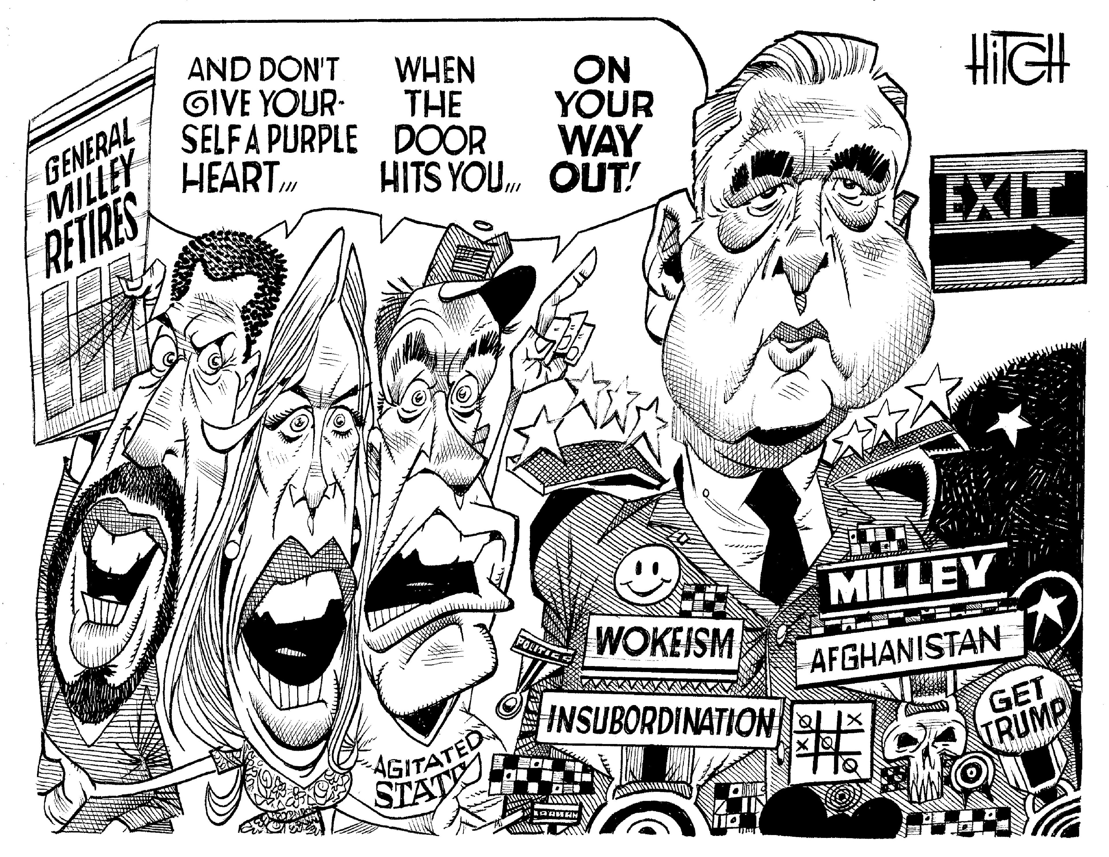 Monochrome OCR: GENERAL MILLEY RETIRES AND DON'T WHEN THE GIVE YOUR- SELFA PURPLE DOOR HEARTON YOUR WAY HITS YOUOUT! W AGITATED STATE WOKEISM INSUBORDINATION ??? OME NITO 13 x MILLEY *% CONS A HITCH EXIT ME AFGHANISTAN ASO GET TRUMP JU GENERAL MILLEY RETIRES AND DON'T WHEN THE GIVE YOUR SELFA PURPLE DOOR HEARTON YOUR WAY HITS YOUOUT ! W AGITATED STATE WOKEISM INSUBORDINATION ??? OME NITO 13 x MILLEY * % CONS A HITCH EXIT ME AFGHANISTAN ASO GET TRUMP JU