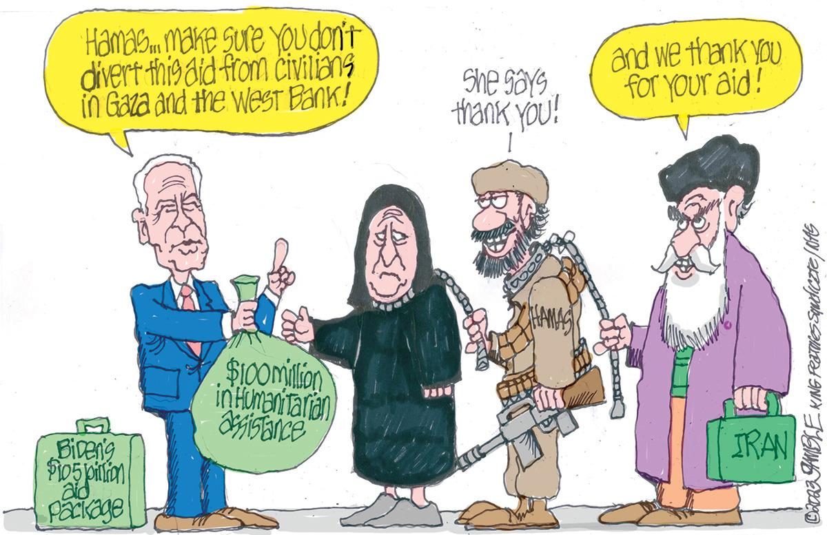Drawing OCR: Hamas... make sure you don't divert this aid from civilians in Gaza and the West Bank! BiDeng $iospiltion aid Package $100million in Humanitarian assistance (BSB) She says thank you! TO POCO FLE Smilla and we thank you for your aid! IRAN ?2023 JAMBLE KING Features Squdicate/NHE Hamas ... make sure you don't divert this aid from civilians in Gaza and the West Bank ! BiDeng $ iospiltion aid Package $ 100million in Humanitarian assistance ( BSB ) She says thank you ! TO POCO FLE Smilla and we thank you for your aid ! IRAN ?2023 JAMBLE KING Features Squdicate / NHE