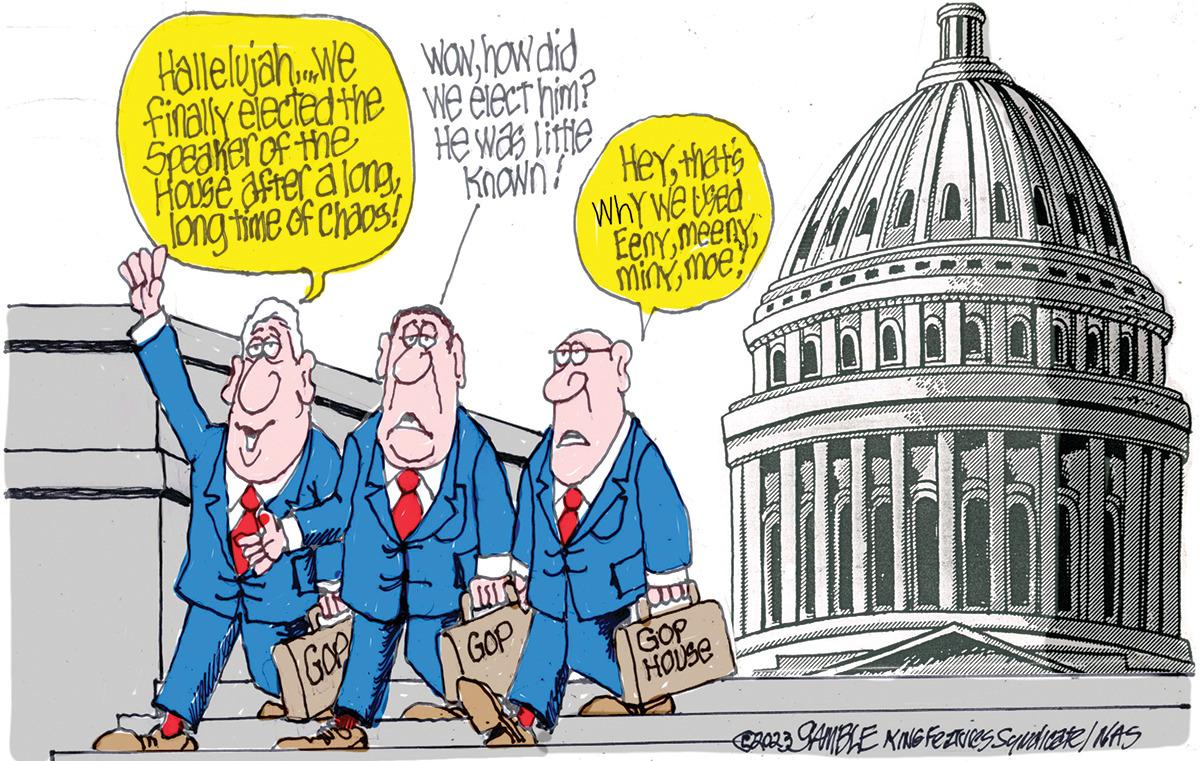Illustration OCR: Hallelujah we finally elected the Speaker of the House after a longlong time of Chaos! Goo wowhow did we élect him? He was little Known! GOP Heythat's Why we used Eenymoe? Oon GOP HOUSE ?????? ?????? $2023 GAMBLE KING Fezties Squidlicate / NAS Hallelujah we finally elected the Speaker of the House after a longlong time of Chaos ! Goo wowhow did we élect him ? He was little Known ! GOP Heythat's Why we used Eenymoe ? Oon GOP HOUSE ?????? ?????? $ 2023 GAMBLE KING Fezties Squidlicate / NAS