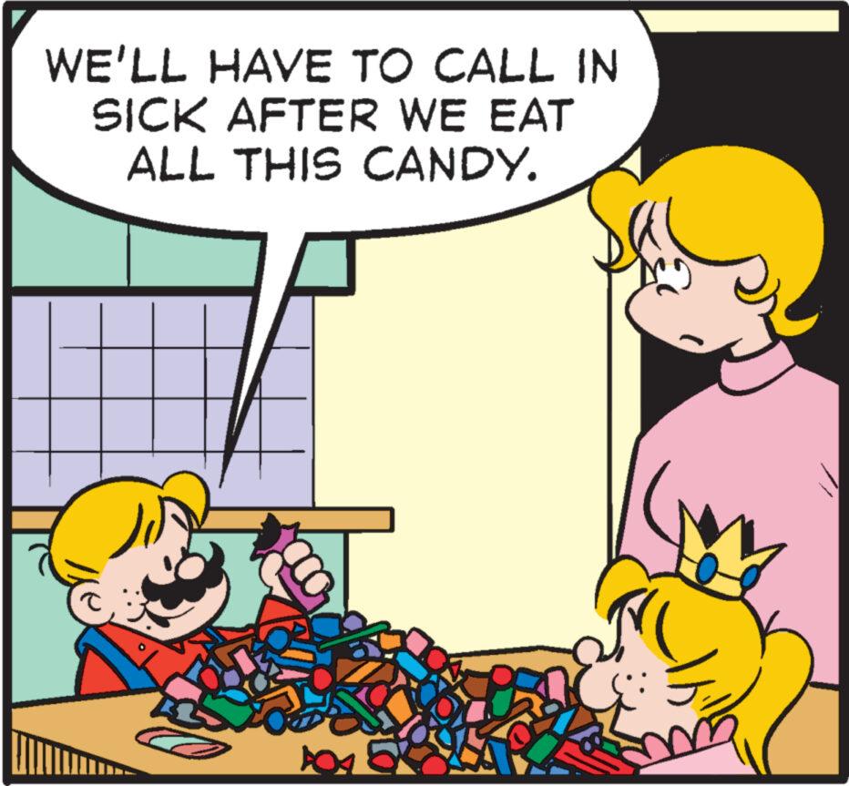 Line OCR: WE'LL HAVE TO CALL IN SICK AFTER WE EAT ALL THIS CANDY. WE'LL HAVE TO CALL IN SICK AFTER WE EAT ALL THIS CANDY .