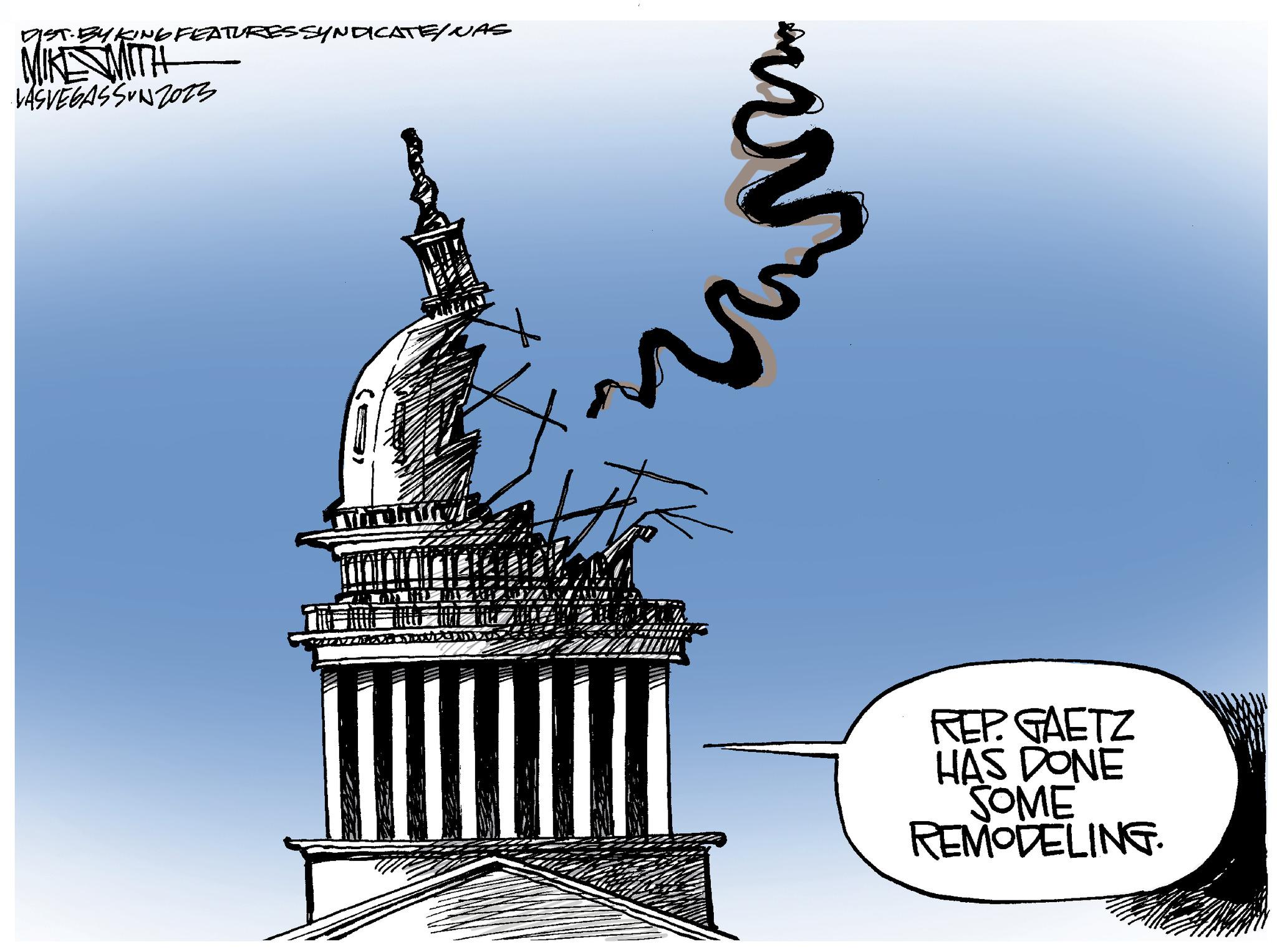 Column OCR: DIST. BYKING FEATURES SYNDICATE/NAS MIKE WITH VÀO VEGA3SVN 201 Mornings TU REP. GAETZ HAS DONE SOME REMODELING. DIST . BYKING FEATURES SYNDICATE / NAS MIKE WITH VÀO VEGA3SVN 201 Mornings TU REP . GAETZ HAS DONE SOME REMODELING .