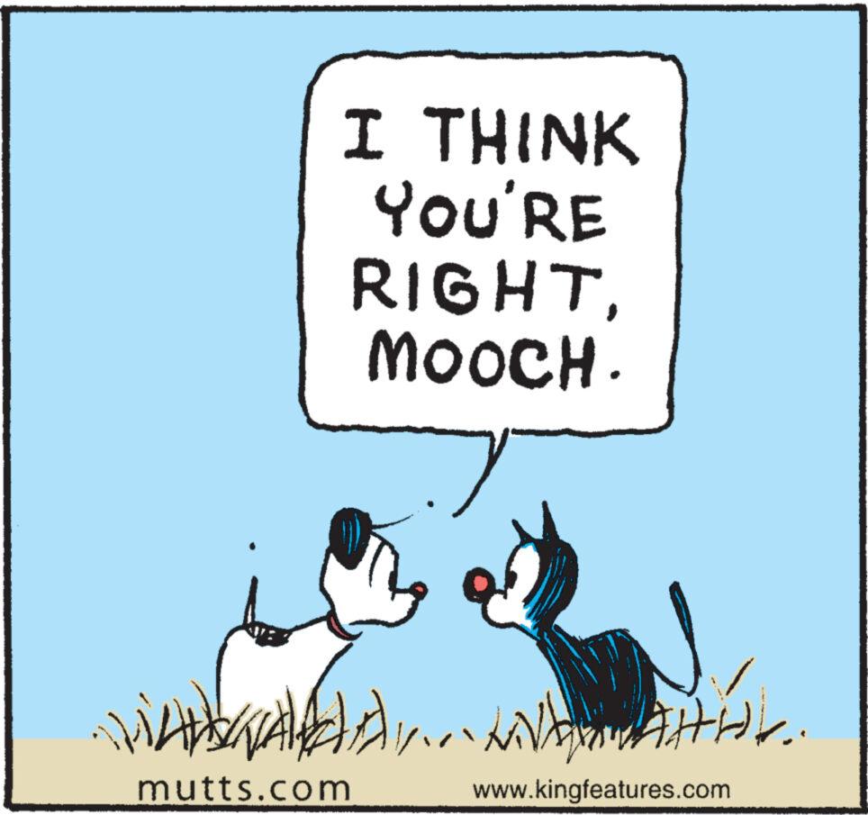 Pleased OCR: I THINK YOU'RE RIGHTMOOCH. HASTALA KNGAHEL. mutts.com www.kingfeatures.com I THINK YOU'RE RIGHTMOOCH . HASTALA KNGAHEL . mutts.com www.kingfeatures.com