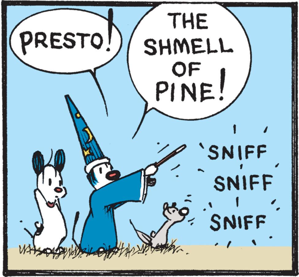 Poster OCR: PRESTO! was THE L N #te THE SHMELL OF PINE! 1 `SNIFF SNIFF I SNIFF PRESTO ! was THE L N #te THE SHMELL OF PINE ! 1 ` SNIFF SNIFF I SNIFF
