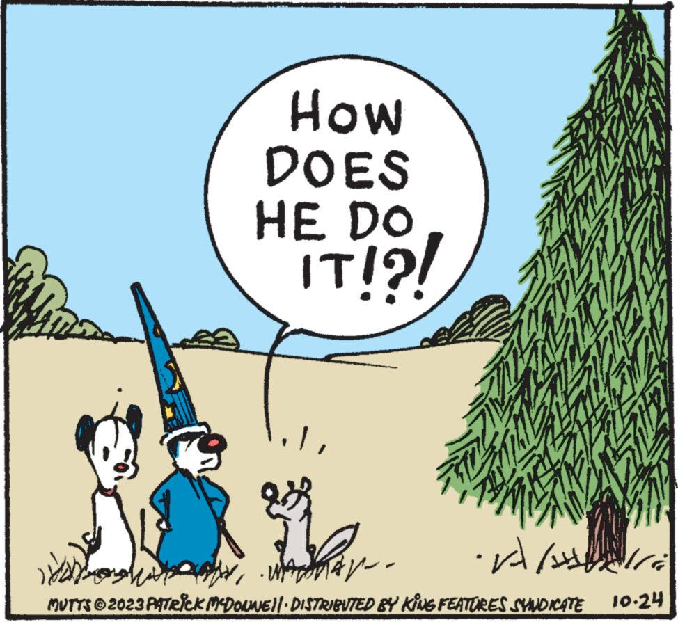 Adaptation OCR: How DOES HE DO IT!?! ? ort/axs Mohor WANITA. MUTTS © 2023 PATRICK MCDONNE||· DISTRIBUTED BY KING FEATURES SYNDICATE 10.24 How DOES HE DO IT ! ? ! ? ort / axs Mohor WANITA . MUTTS © 2023 PATRICK MCDONNE || · DISTRIBUTED BY KING FEATURES SYNDICATE 10.24