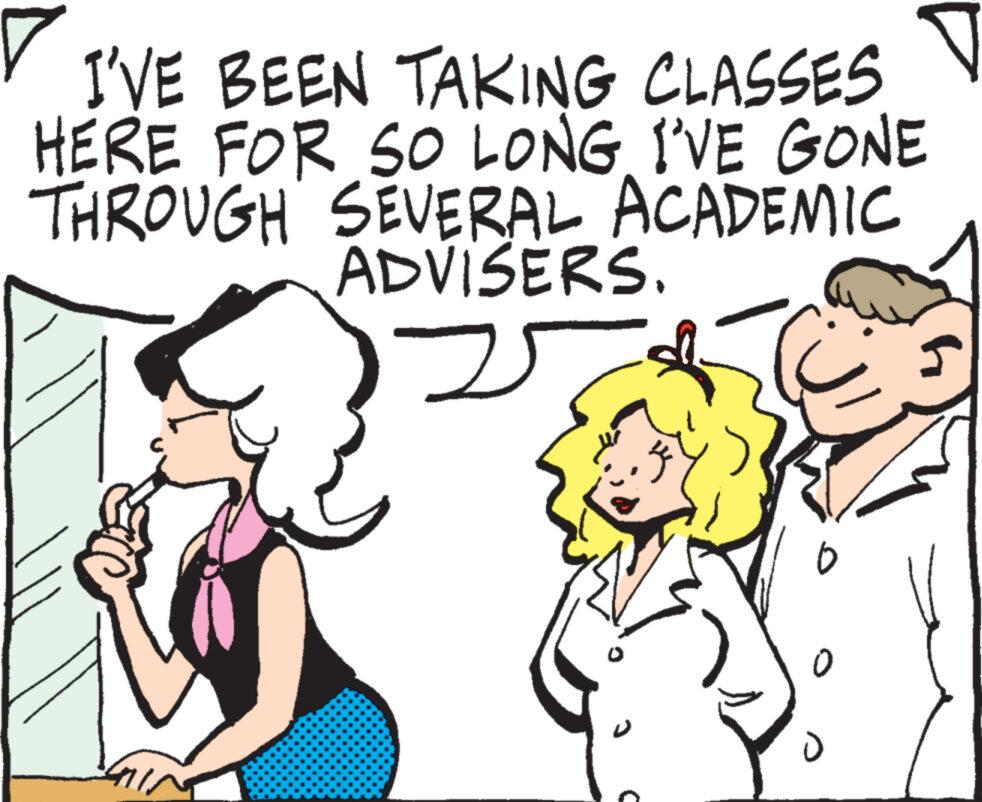 Mammal OCR: ? I'VE BEEN TAKING CLASSES V HERE FOR SO LONG I'VE GONE THROUGH SEVERAL ACADEMIC ADVISERS. d ? I'VE BEEN TAKING CLASSES V HERE FOR SO LONG I'VE GONE THROUGH SEVERAL ACADEMIC ADVISERS . d