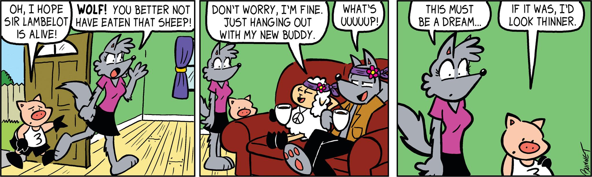 Adaptation OCR: OHI HOPE WOLF! YOU BETTER NOT SIR LAMBELOT HAVE EATEN THAT SHEEP! IS ALIVE! www FOX DM DON'T WORRYI'M FINE. JUST HANGING OUT WITH MY NEW BUDDY. 000 WHAT'S UUUUUP! THIS MUST BE A DREAM... A IF IT WASI'D LOOK THINNER. BUNNET OHI HOPE WOLF ! YOU BETTER NOT SIR LAMBELOT HAVE EATEN THAT SHEEP ! IS ALIVE ! www FOX DM DON'T WORRYI'M FINE . JUST HANGING OUT WITH MY NEW BUDDY . 000 WHAT'S UUUUUP ! THIS MUST BE A DREAM ... A IF IT WASI'D LOOK THINNER . BUNNET