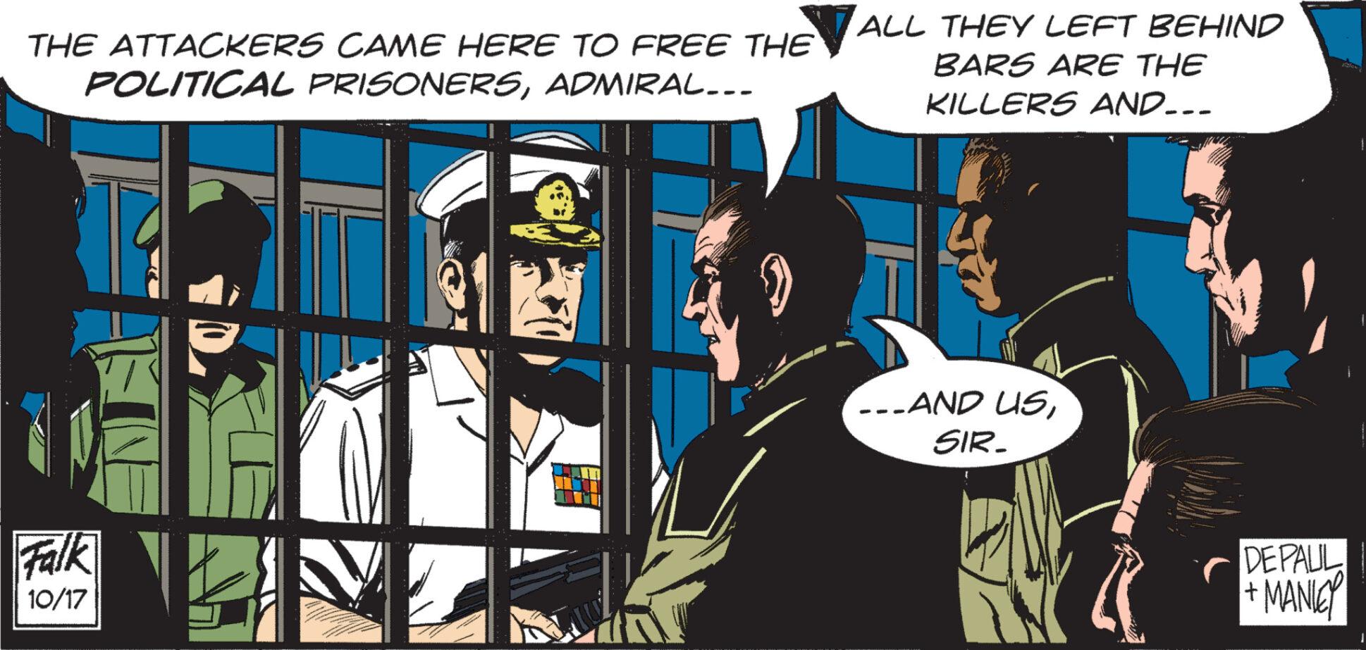 Fictional character OCR: THE ATTACKERS CAME HERE TO FREE THE POLITICAL PRISONERSADMIRAL... Falk 10/17 ALL THEY LEFT BEHIND BARS ARE THE KILLERS AND... ___AND USSIR_ a DEPAUL + MANIEY THE ATTACKERS CAME HERE TO FREE THE POLITICAL PRISONERSADMIRAL ... Falk 10/17 ALL THEY LEFT BEHIND BARS ARE THE KILLERS AND ... ___AND USSIR_ a DEPAUL + MANIEY