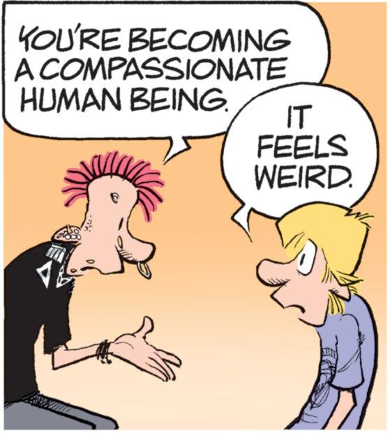 Font OCR: www. AMAN YOU'RE BECOMING A COMPASSIONATE HUMAN BEING. IT FEELS WEIRD. www . AMAN YOU'RE BECOMING A COMPASSIONATE HUMAN BEING . IT FEELS WEIRD .