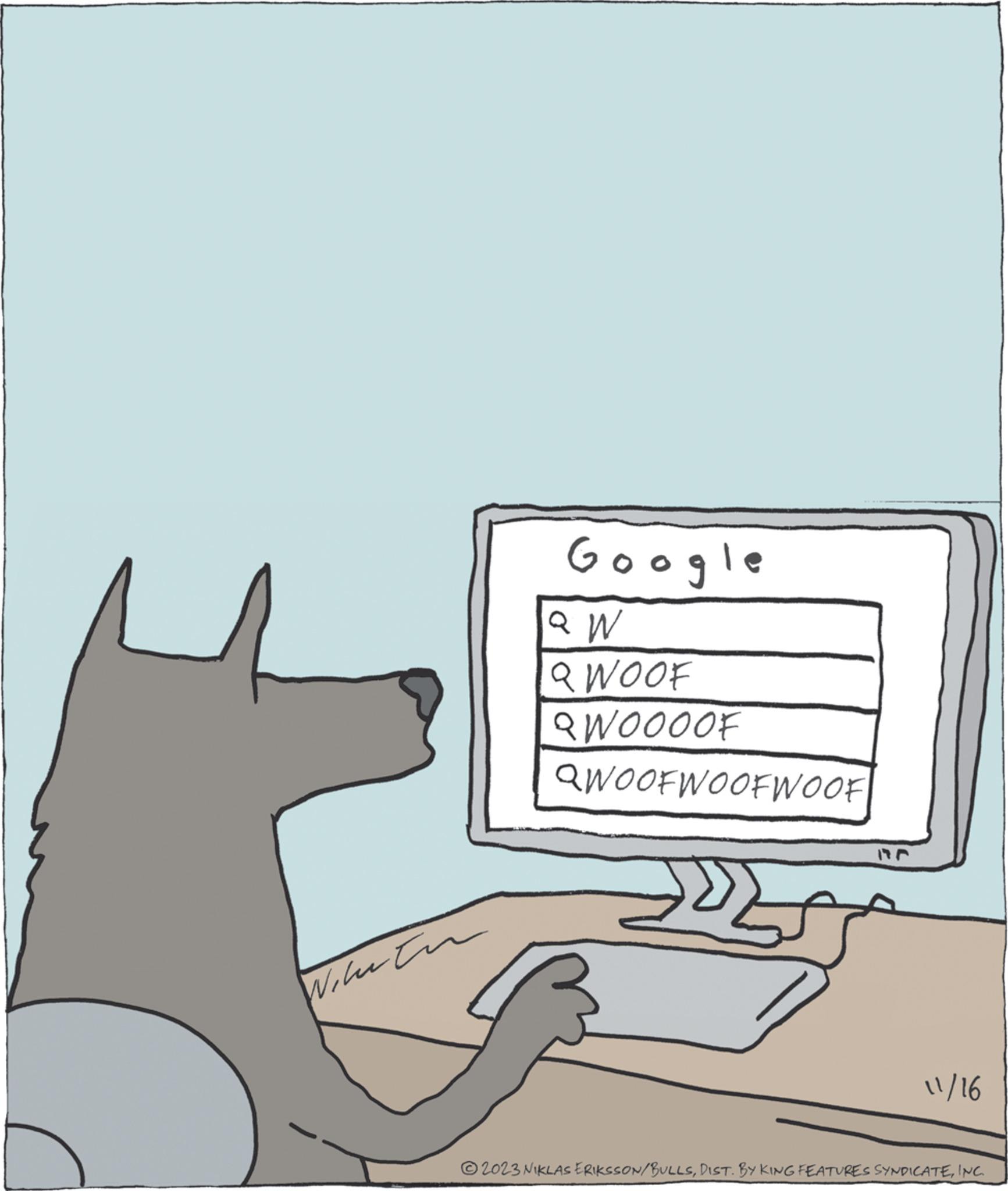 Art OCR: With th Google QW Q WOOF QWOOOOF QWOOFWOOF WOOF 17 11/16 © 2023 NIKLAS ERIKSSON/BULLSINC. With th Google QW Q WOOF QWOOOOF QWOOFWOOF WOOF 17 11/16 © 2023 NIKLAS ERIKSSON / BULLSDIST . BY KING FEATURES SYNDICATEINC .