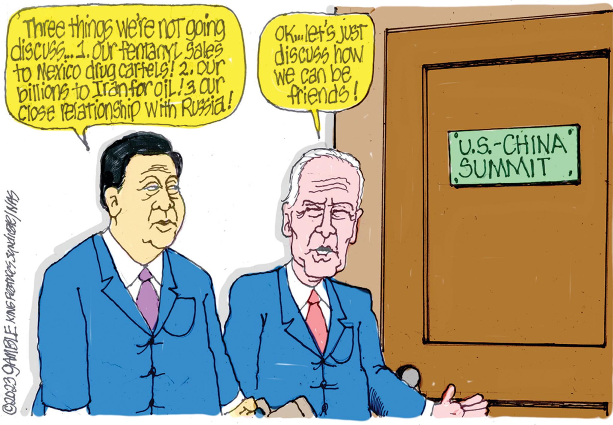 Font OCR: Three things we're not going discuss... 1. Our fentany! Sales to Mexico drug cartels! 2. Our billions to Iran for Oil ! 3 cur Close relationship with Russia! SAN SODNX FANGETOO OKlet's JUST discuss how we can be friends! U.S.-CHINA SUMMIT Three things we're not going discuss ... 1. Our fentany ! Sales to Mexico drug cartels ! 2. Our billions to Iran for Oil ! 3 cur Close relationship with Russia ! SAN SODNX FANGETOO OKlet's JUST discuss how we can be friends ! U.S. - CHINA SUMMIT