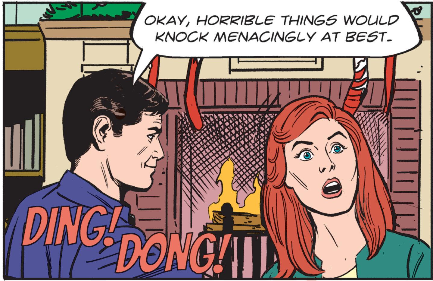 People OCR: DING! 17 OKAYHORRIBLE THINGS WOULD KNOCK MENACINGLY AT BEST_ DONG!IL DING ! 17 OKAYHORRIBLE THINGS WOULD KNOCK MENACINGLY AT BEST_ DONG ! IL