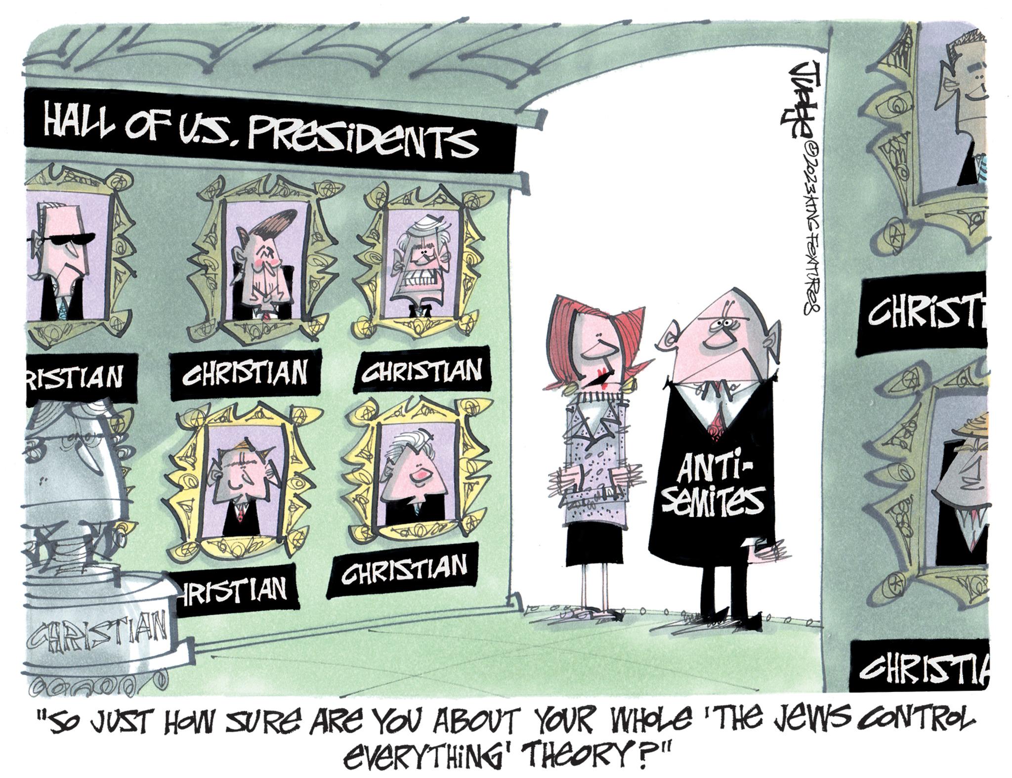 Graphic design OCR: HALL OF U.S. PRESIDENTS aate RISTIAN CHRISTIAN CHRISTIAN HRISTIAN #2:F CHRISTIAN ANTI- SEMITES Juage ?2023HTING FEATURES ? CHRISTIAN CAOOO CHRISTIA "SO JUST HOW SURE ARE YOU ABOUT YOUR WHOLE 'THE JEWS CONTROL EVERYTHING' THEORY?" CHRISTI HALL OF U.S. PRESIDENTS aate RISTIAN CHRISTIAN CHRISTIAN HRISTIAN # 2 : F CHRISTIAN ANTI SEMITES Juage ?2023HTING FEATURES ? CHRISTIAN CAOOO CHRISTIA " SO JUST HOW SURE ARE YOU ABOUT YOUR WHOLE ' THE JEWS CONTROL EVERYTHING ' THEORY ? " CHRISTI